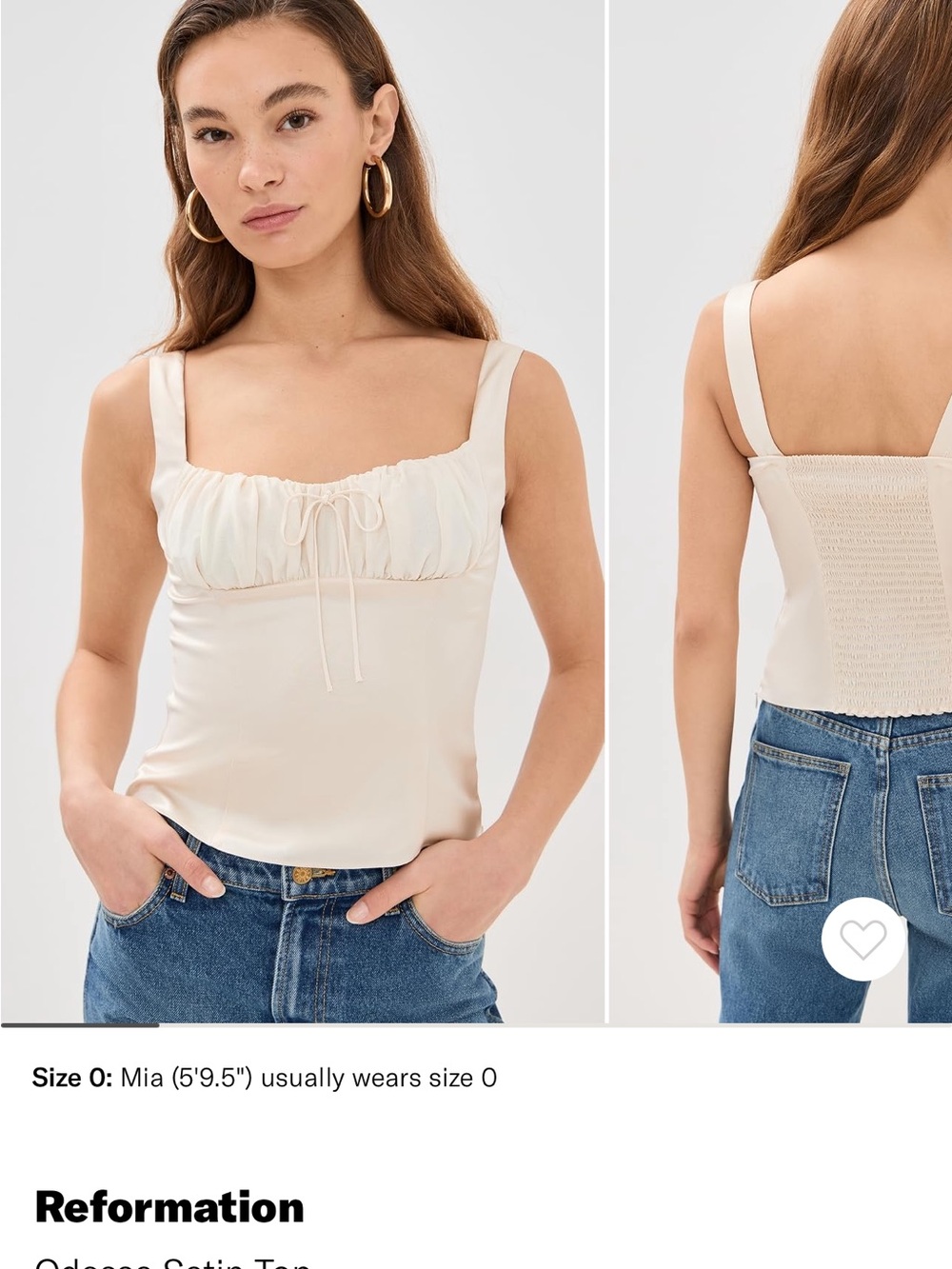 Reformation Ivory Satin Camisole with Ruched Bust
